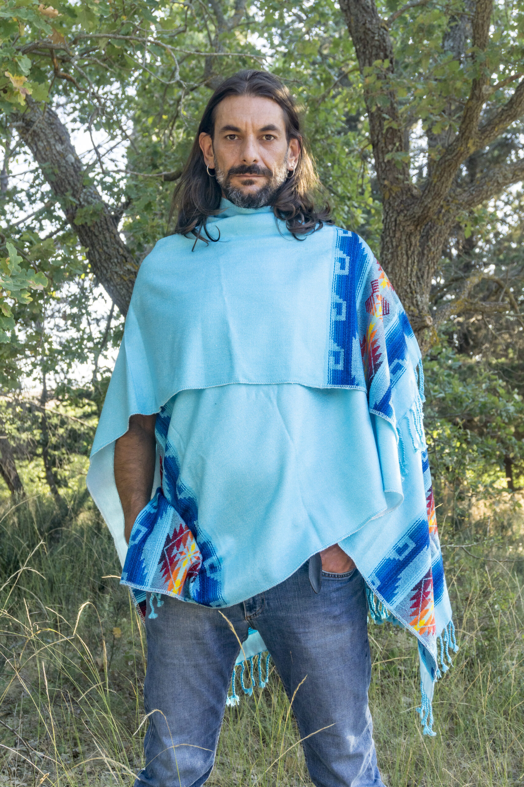 Light Poncho - Light Blue 1 Alpaca Wool Poncho