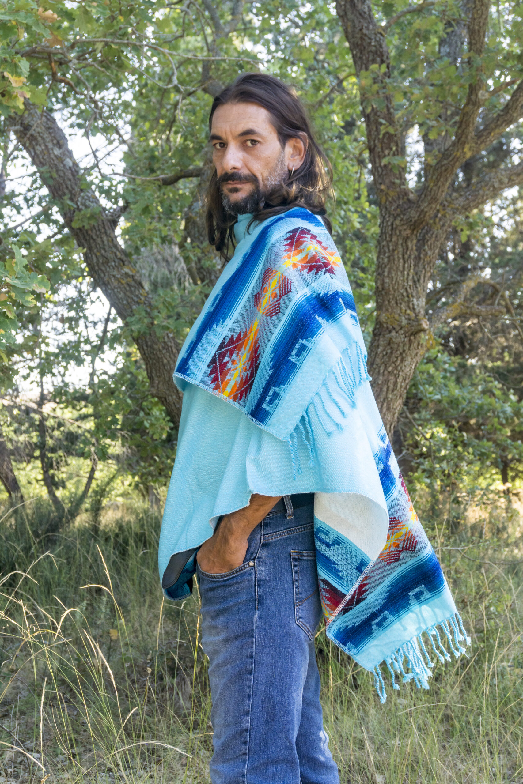 Light Poncho - Light Blue 4 Alpaca Wool Poncho