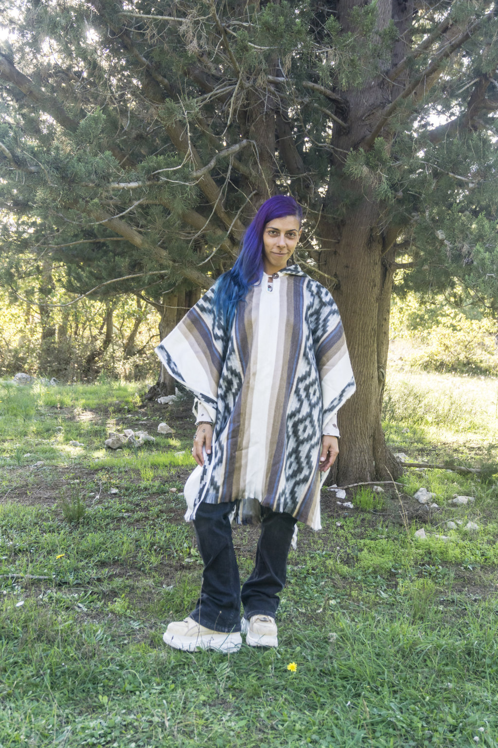 Warm Poncho - White, Grey and Brown 2 Warm Poncho - White, Grey and Brown - Image 2