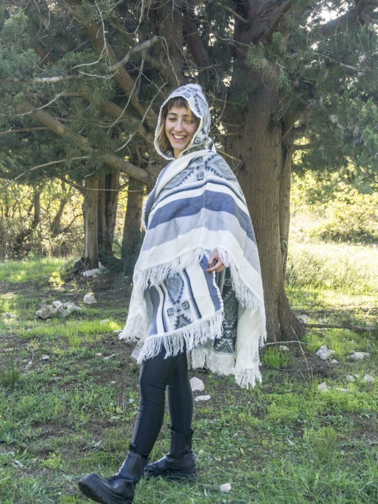 Warm Poncho - White, Black and Grey