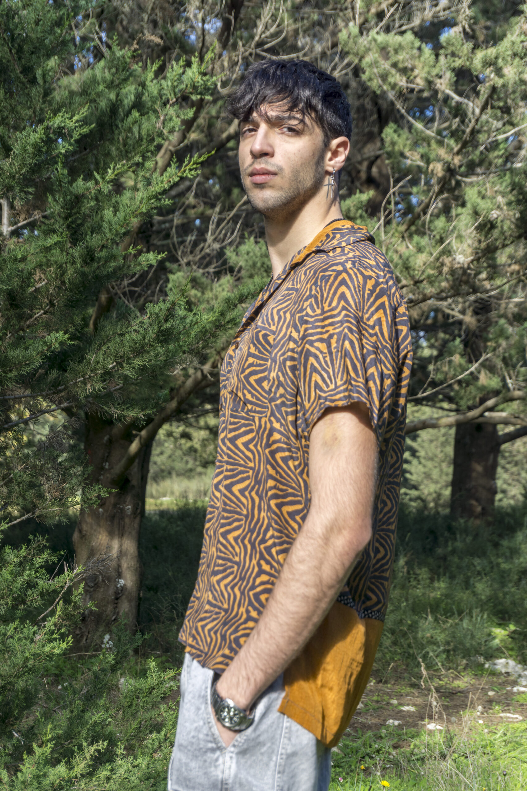 Tiger Stripped - Size: L 4 Silk Shirt